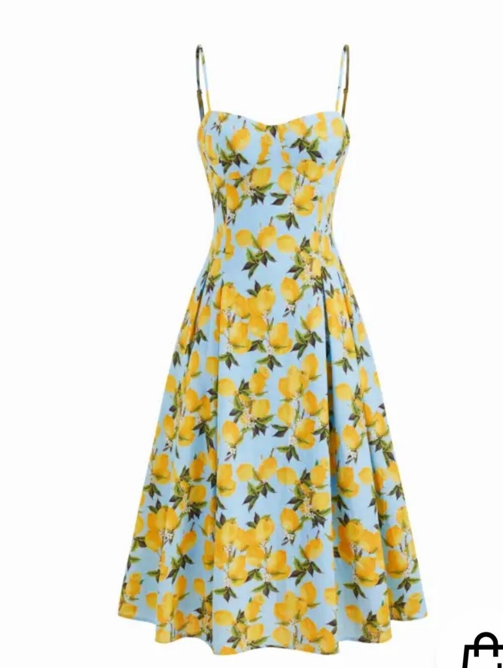Cider Blue & Yellow Lemon Print Cotton Dress